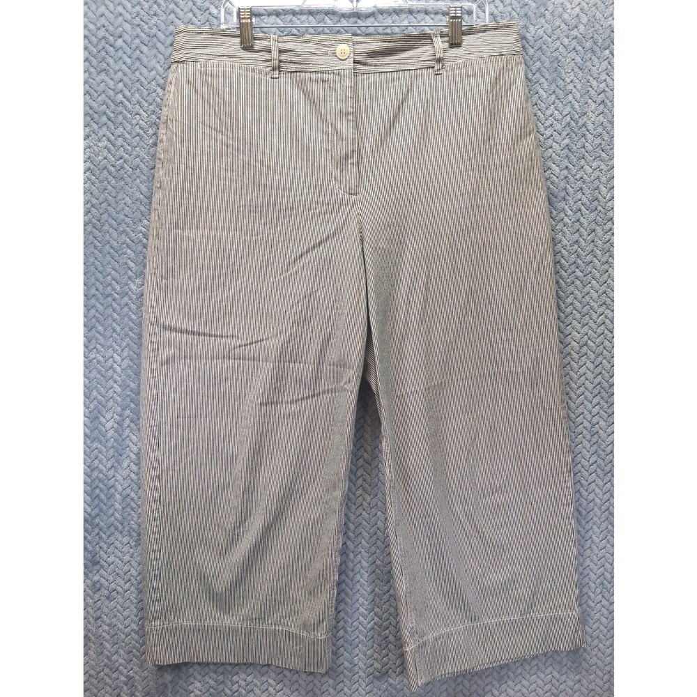 Talbots Wide Leg Crop Chino Pants Blue White Pinstripe Seersucker Style Size 14
